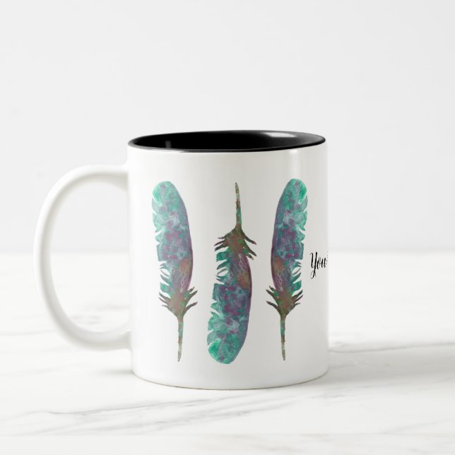 Watercolor Feathers Personalised Coffee Mug (Left)