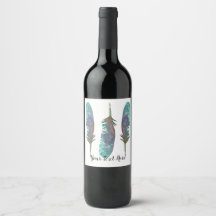 Watercolor Feathers Personalised Wine Bottle Label