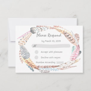 Watercolor Feathers Rustic Bohemian Wedding RSVP