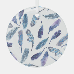 Watercolor feathers: seamless airy pattern. glass tree decoration