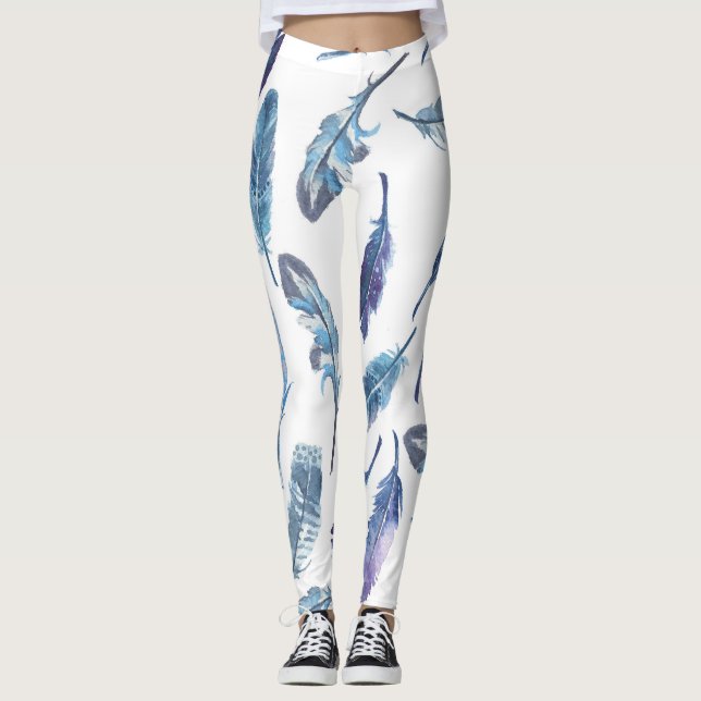Watercolor feathers: seamless airy pattern. leggings (Front)
