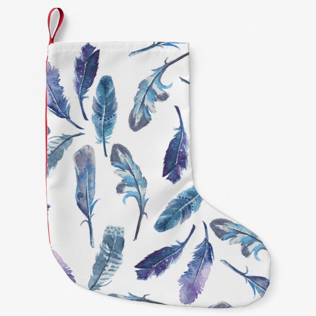 Watercolor feathers: seamless airy pattern. small christmas stocking (Front)