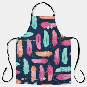 Watercolor feathers seamless boho pattern with fea apron