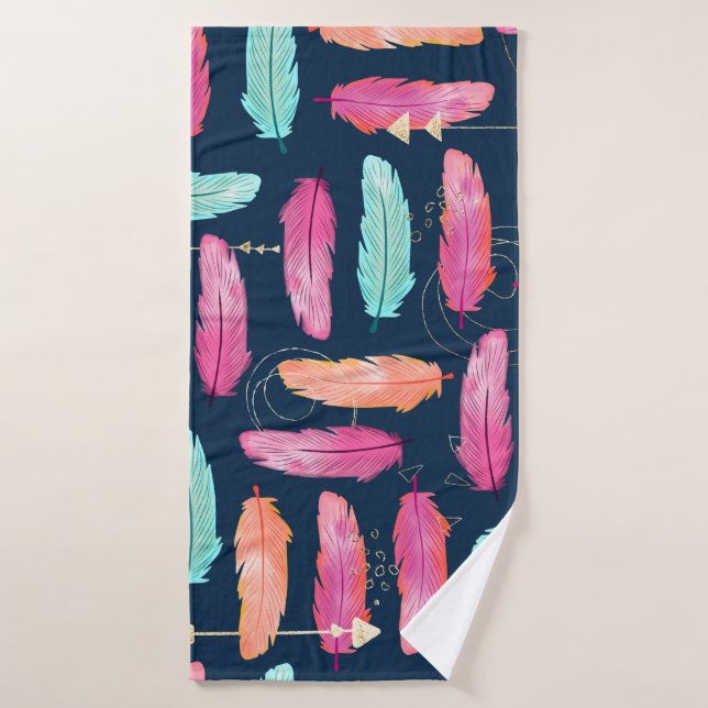 Watercolor feathers seamless boho pattern with fea bath towel (Bath Towel)