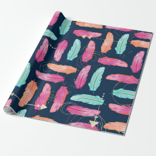 Watercolor feathers seamless boho pattern with fea wrapping paper
