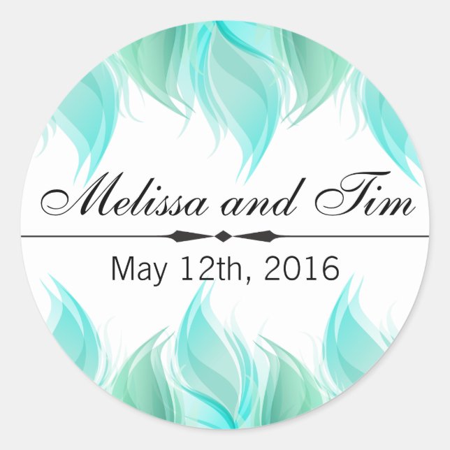 Watercolor Feathers Wedding Classic Round Sticker (Front)