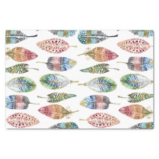 Image of Watercolor Feathers white mauve blue pink green Tissue Paper