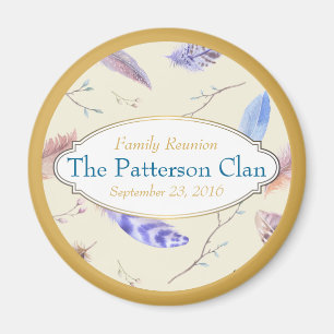 Watercolor Feathers with a Fancy Frame Reunion Magnet