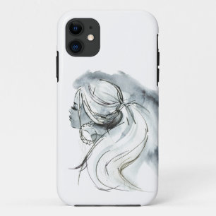 Watercolor female portrait, iPhone 11 case