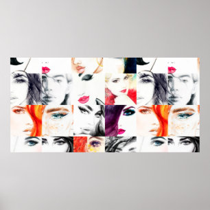 Watercolor female portrait pattern poster