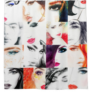Watercolor female portrait pattern shower curtain