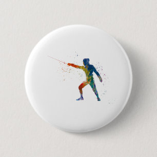 watercolor fencing 6 cm round badge
