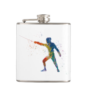 watercolor fencing hip flask