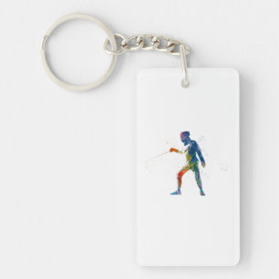watercolor fencing key ring