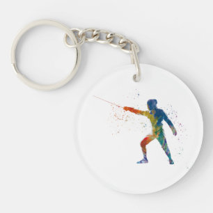 watercolor fencing key ring