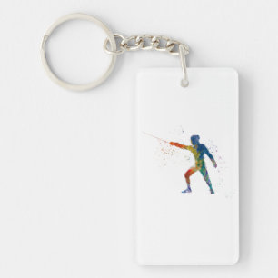 watercolor fencing key ring