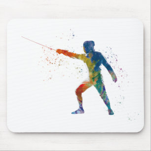 watercolor fencing mouse mat