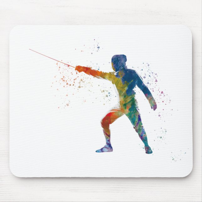 watercolor fencing mouse mat (Front)