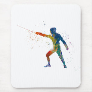watercolor fencing mouse mat