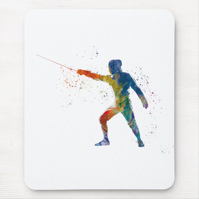 watercolor fencing mouse mat (Front)
