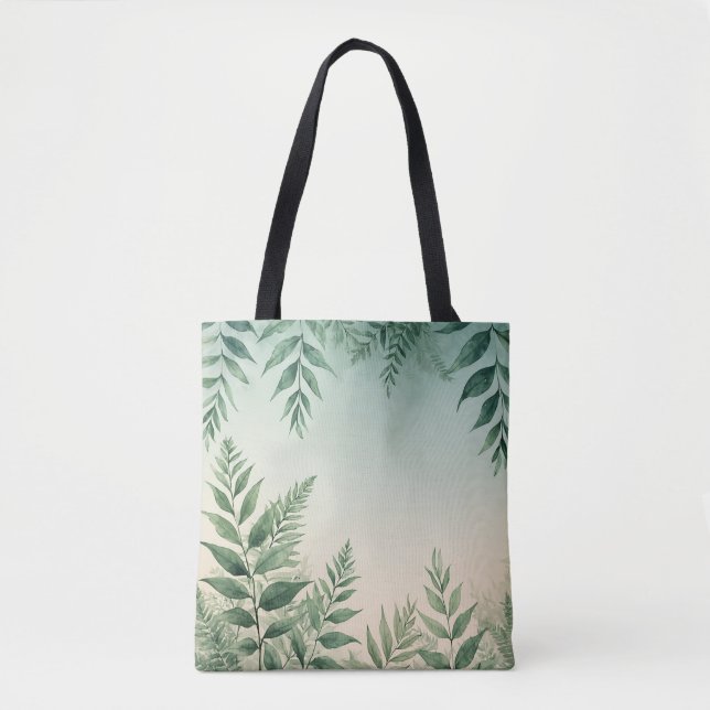 Watercolor Fern & Foliage Tote Bag (Front)