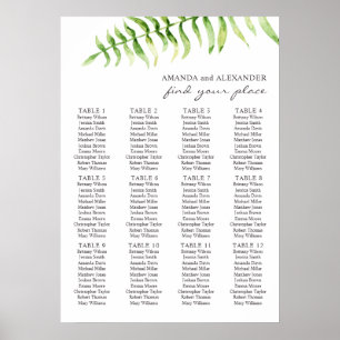 Watercolor fern. Greenery wedding seating chart