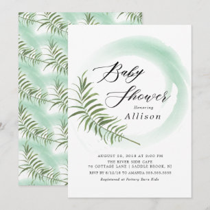 Watercolor Fern Leaf Baby Shower Invitation