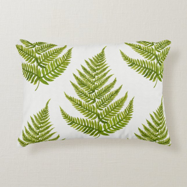 Watercolor Fern Pattern Decorative Cushion (Front)