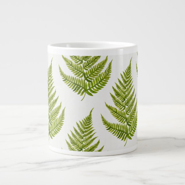 Watercolor Fern Pattern Large Coffee Mug (Front)