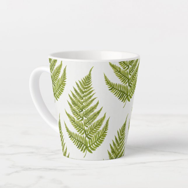 Watercolor Fern Pattern Latte Mug (Left Angle)