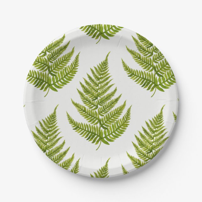 Watercolor fern pattern paper plate (Front)