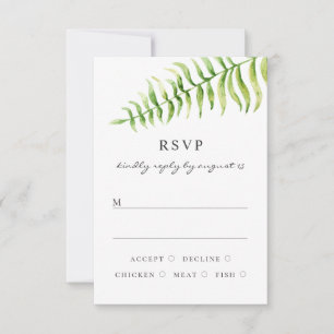 Watercolor fern wedding. Woodland floral greenery RSVP Card