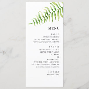 Watercolor fern wedding. Woodland greenery botanic Menu
