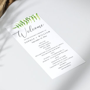 Watercolor fern. Woodland botanical script wedding Programme