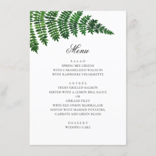 Watercolor fern. Woodland wedding. Botanical Menu