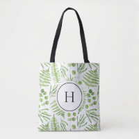 Watercolor Ferns and Eucalyptus Pattern Monogram