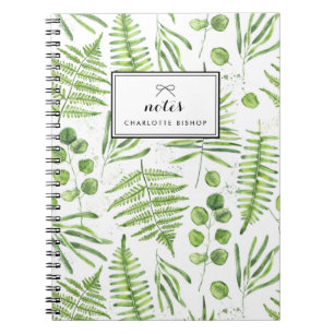Watercolor Ferns and Eucalyptus Pattern Notebook
