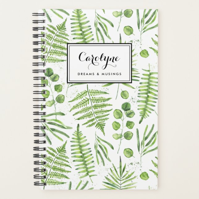 Watercolor Ferns and Eucalyptus Pattern Planner (Front)