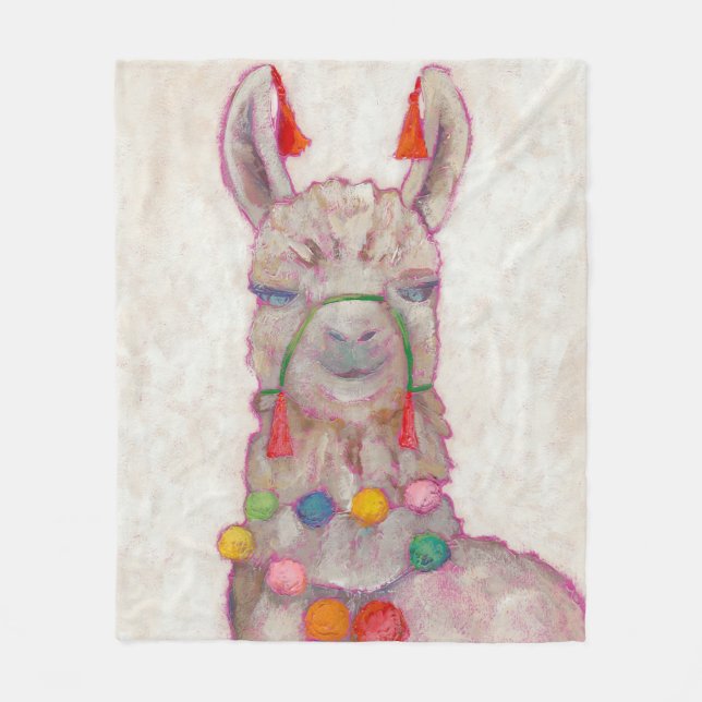 Watercolor Festival Llama Fleece Blanket (Front)
