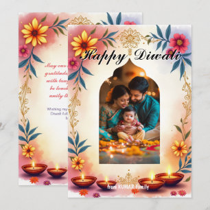 Watercolor Festival Portrait Diwali Greeting Card