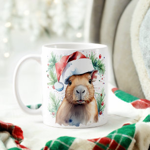Watercolor Festive Capybara Christmas Mug
