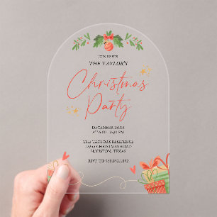 Watercolor Festive Christmas Dinner Party Acrylic Invitations