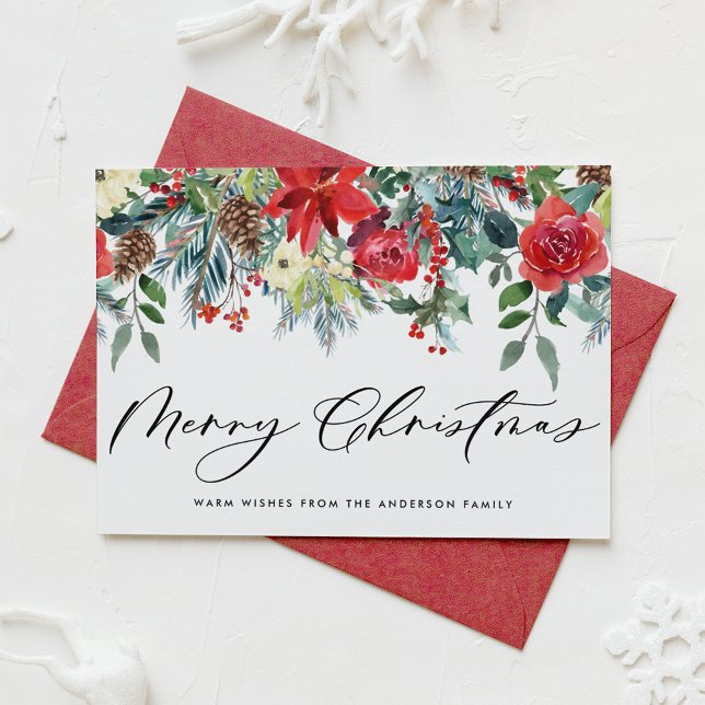 Watercolor Festive Christmas Floral Garland Holiday Card (Creator Uploaded)