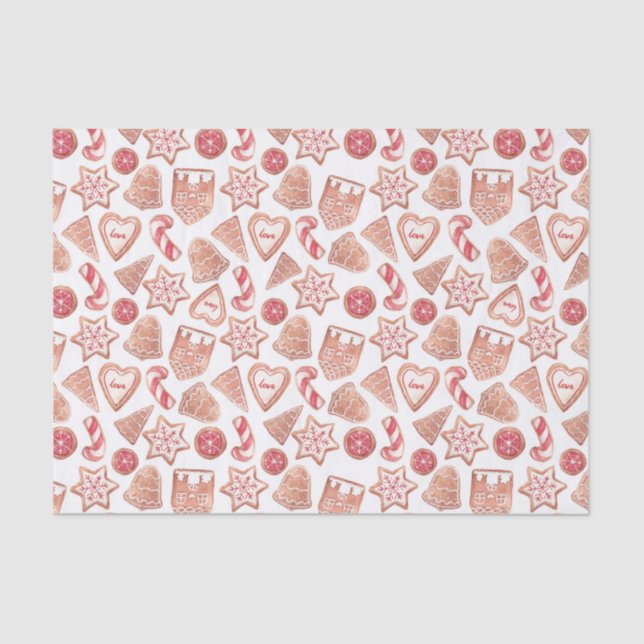 Watercolor Festive Christmas Sugar Cookies Pattern Tissue Paper (Front)