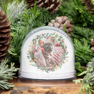 Watercolor Festive Christmas Wreath Pet Photo Snowglobe