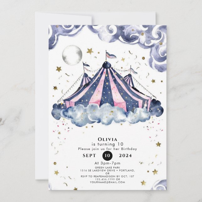  Watercolor Festive Circus Birthday Invitation (Front)