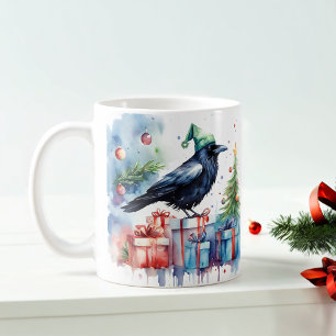 Watercolor Festive Crow Christmas Mug