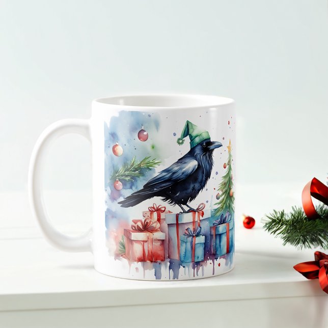 Watercolor Festive Crow Christmas Mug (Creator Uploaded)