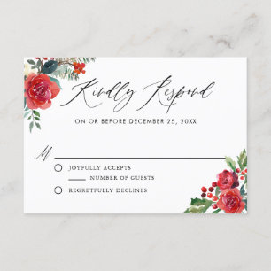 Watercolor Festive Floral Borders Winter RSVP Enclosure Card