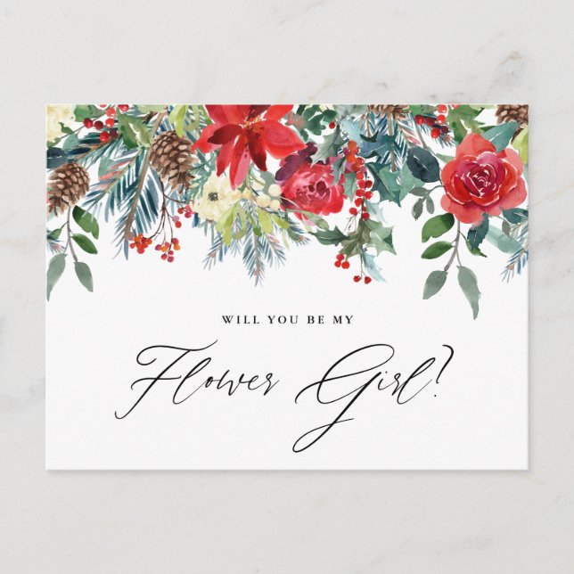 Watercolor Festive Floral Garland Flower Girl Announcement Postcard (Front)
